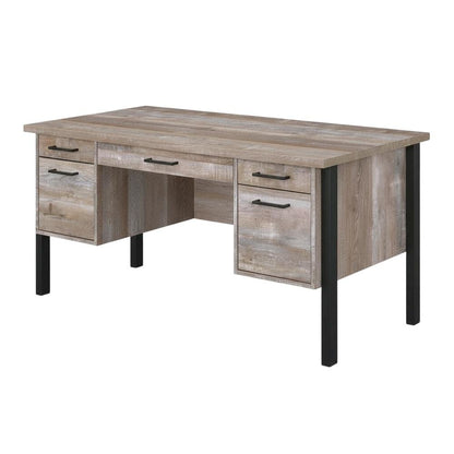 Weathered Oak 60-Inch Office Desk With 4 Drawers, Farmhouse Style For Workspace