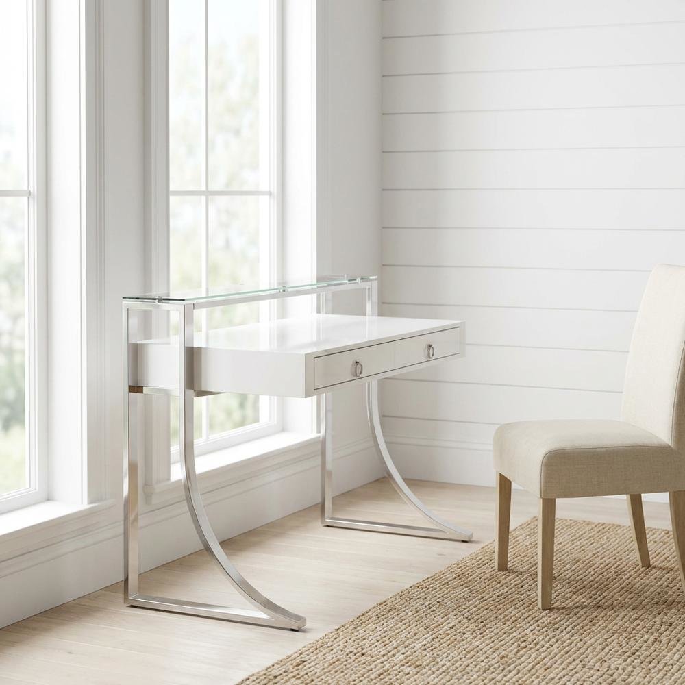 White High Gloss 48-Inch Office Desk With 2 Drawers And Contemporary Style