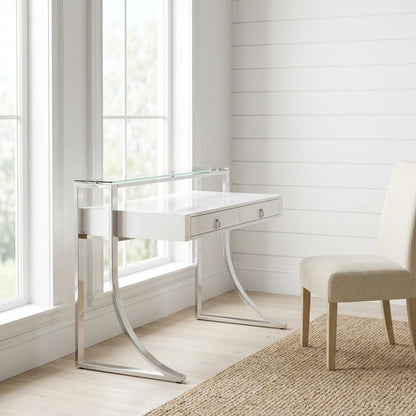 White High Gloss 48-Inch Office Desk With 2 Drawers And Contemporary Style