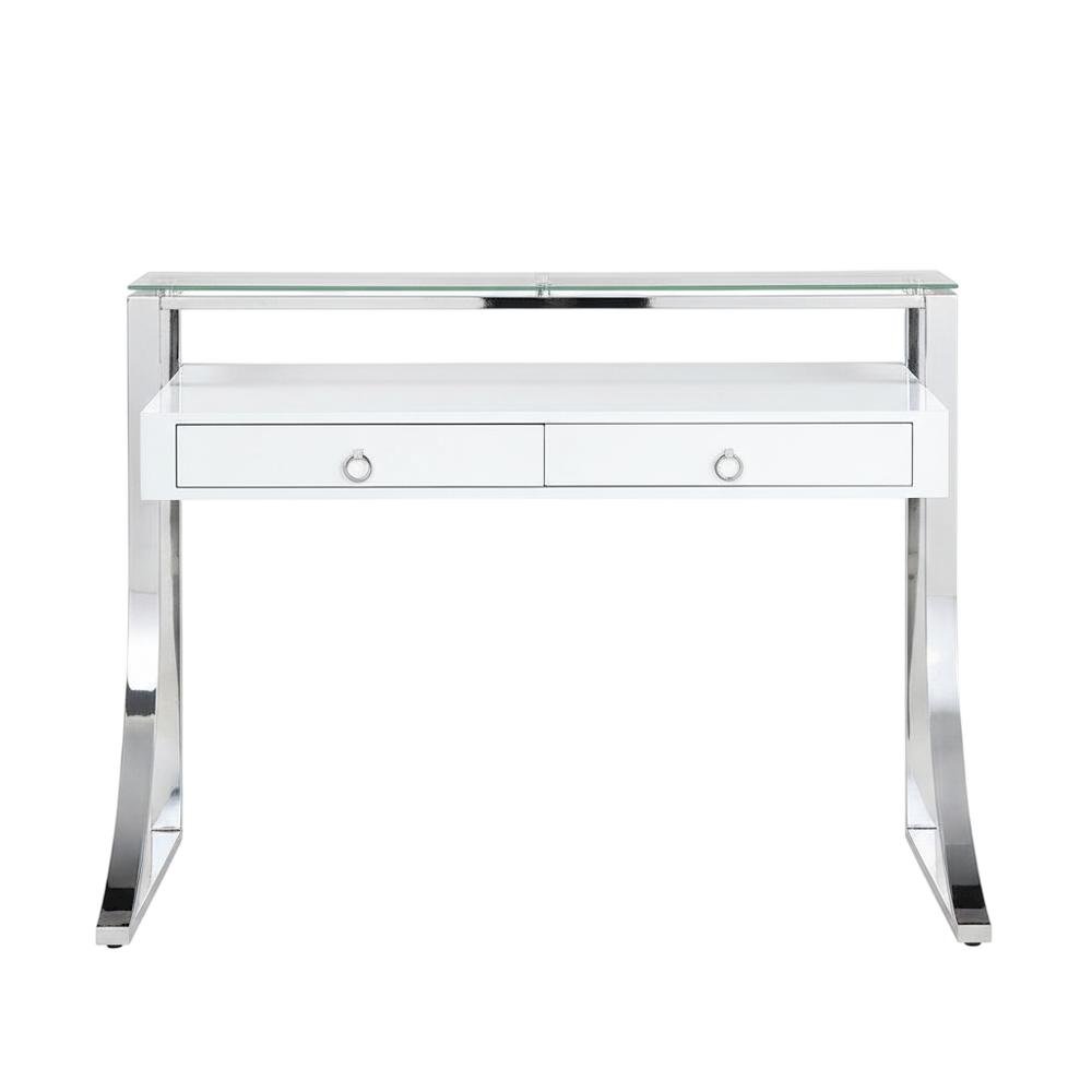 White High Gloss 48-Inch Office Desk With 2 Drawers And Contemporary Style