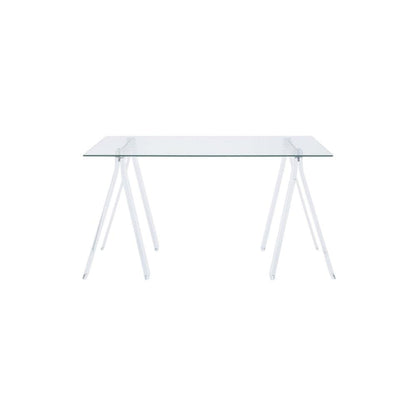 Clear Glass Top Acrylic Office Desk, Rectangular Design And Contemporary Style