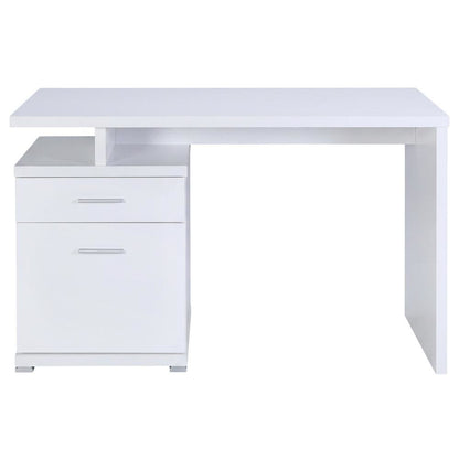 White 2-Drawer Office Computer Desk With Contemporary Style And Silver Finish