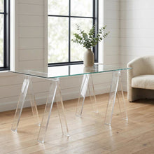 Clear Glass Top Acrylic Office Desk, Rectangular Design And Contemporary Style