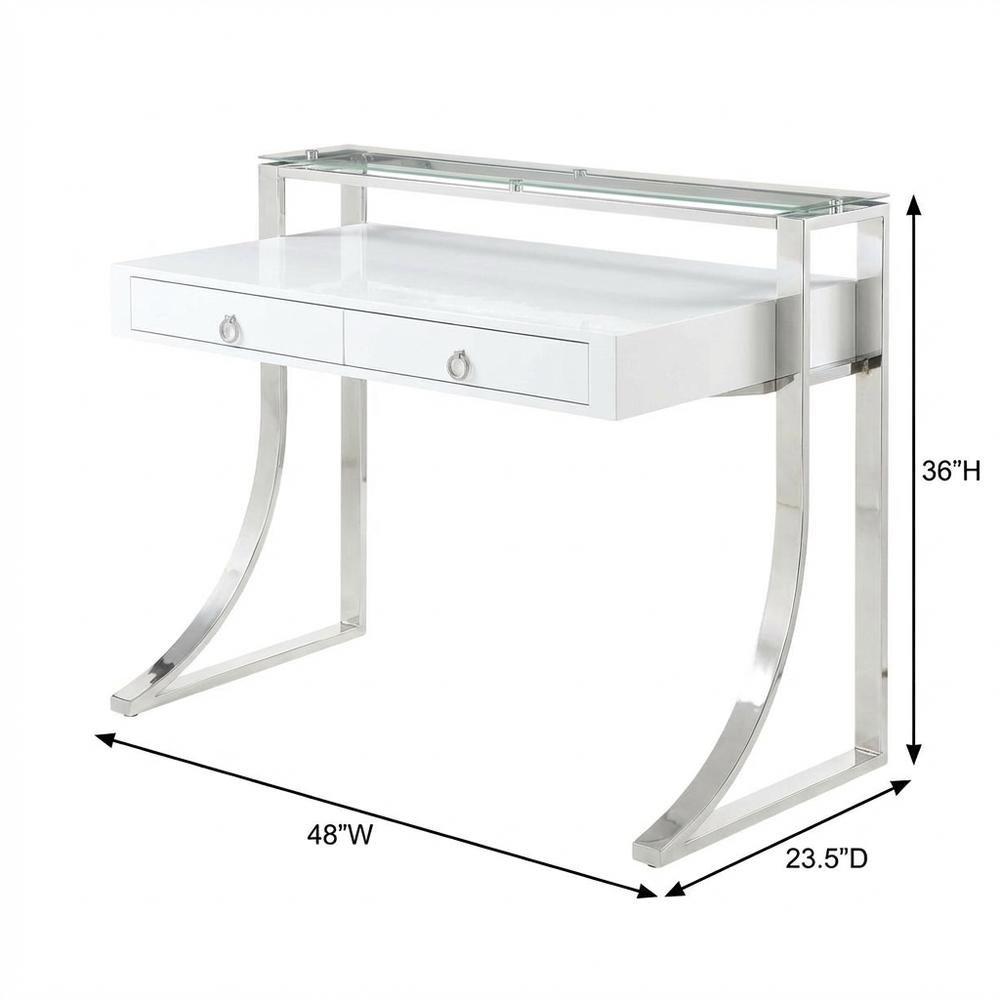 White High Gloss 48-Inch Office Desk With 2 Drawers And Contemporary Style