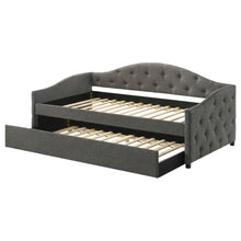 Gray Upholstered Twin Daybed With Trundle And Wooden Legs