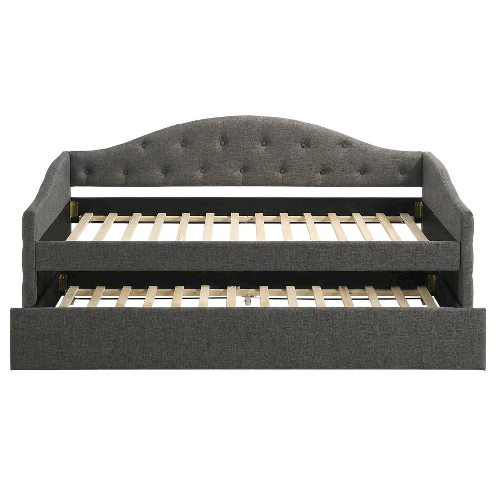 Gray Upholstered Twin Daybed With Trundle And Wooden Legs