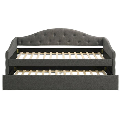 Gray Upholstered Twin Daybed With Trundle And Wooden Legs