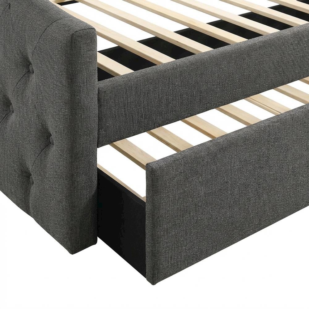 Gray Upholstered Twin Daybed With Trundle And Wooden Legs