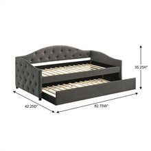 Gray Upholstered Twin Daybed With Trundle And Wooden Legs