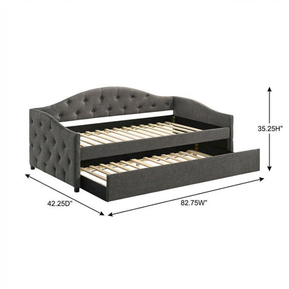 Gray Upholstered Twin Daybed With Trundle And Wooden Legs