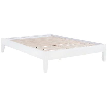 Contemporary White Full Platform Bed With Batten Slats And Sleek Design