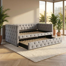 Gray Upholstered Twin Daybed With Trundle, Modern Classic Design