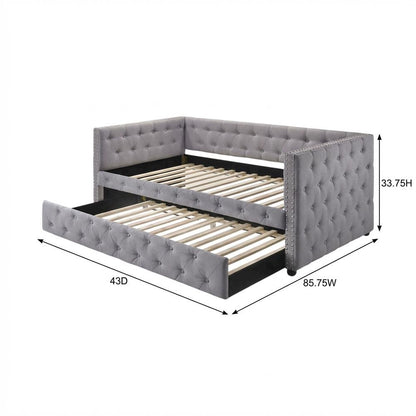 Gray Upholstered Twin Daybed With Trundle, Modern Classic Design