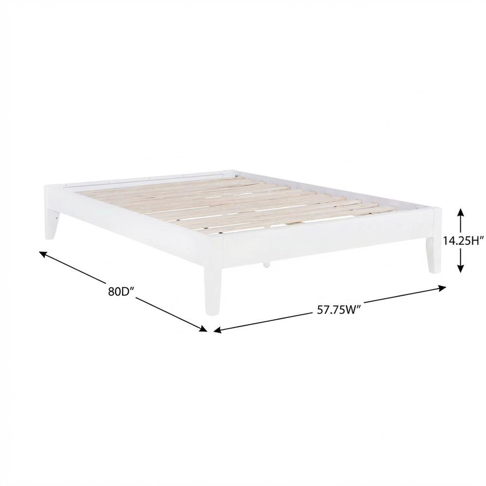 Contemporary White Full Platform Bed With Batten Slats And Sleek Design
