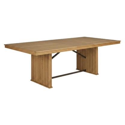 Distressed Light Brown Dining Set with 9 Pieces and Sturdy Construction