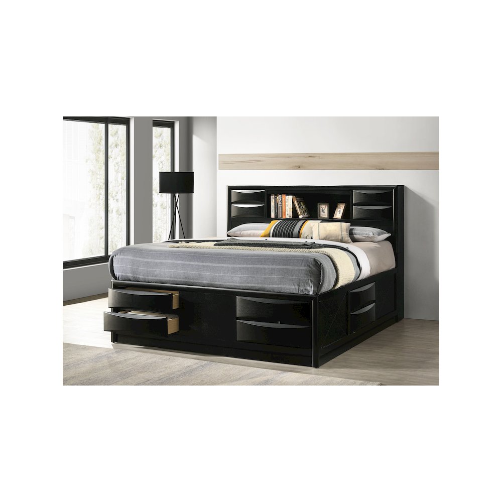 Briana Wood Eastern King Storage Bookcase Bed Black