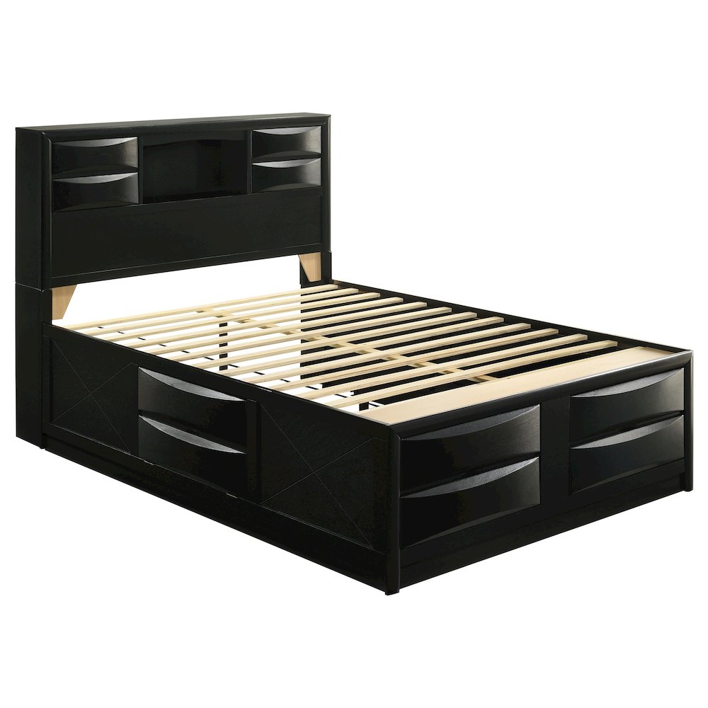 Briana Wood Queen Storage Bookcase Bed Black