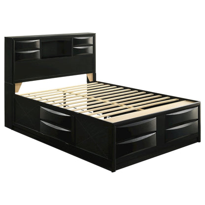 Briana Wood Queen Storage Bookcase Bed Black