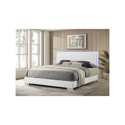 Felicity Wood Eastern King LED Panel Bed White High Gloss