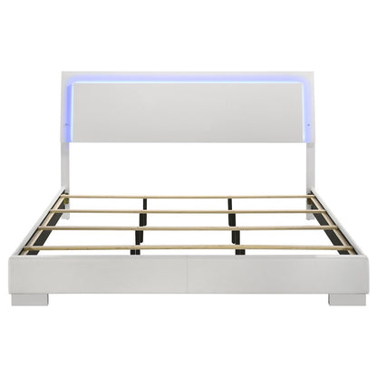 Felicity Wood Eastern King LED Panel Bed White High Gloss