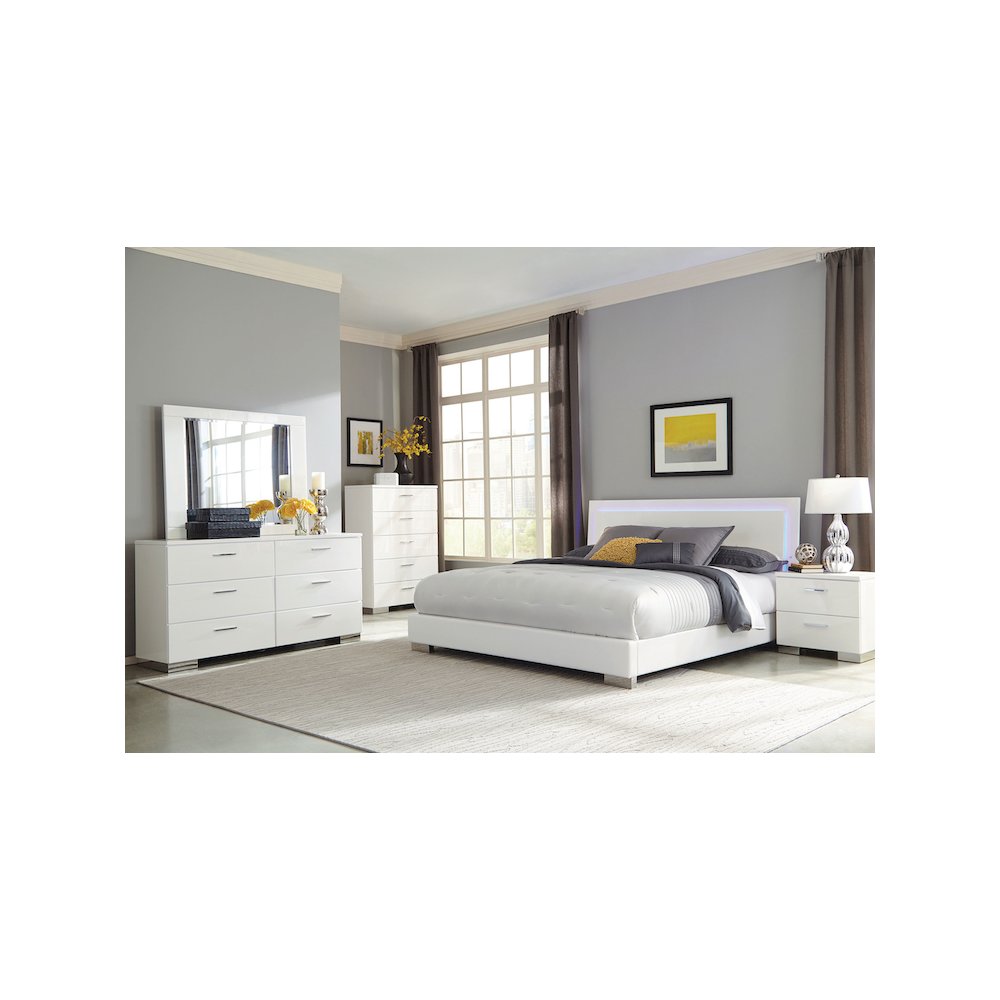 Felicity Wood Eastern King LED Panel Bed White High Gloss