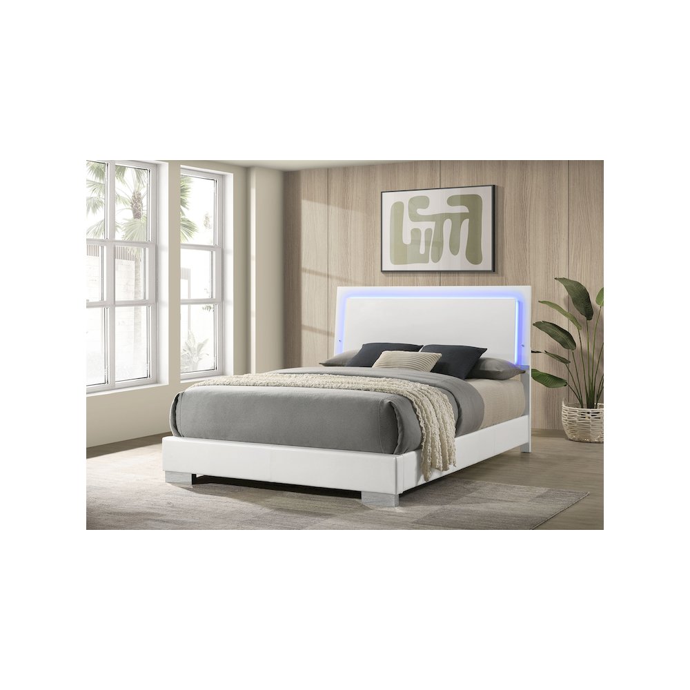Felicity Wood Queen LED Panel Bed White High Gloss