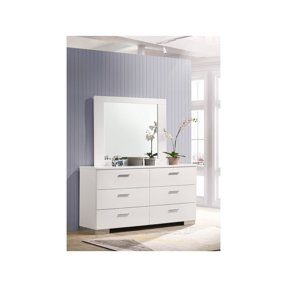 Felicity 6-drawer Wood Dresser with Mirror White High Gloss