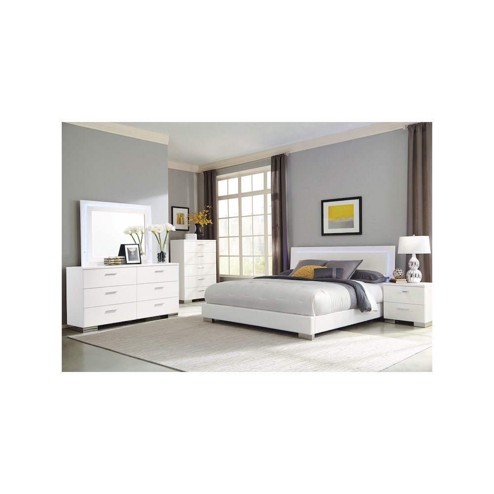 Felicity 6-drawer Dresser with LED Mirror White High Gloss