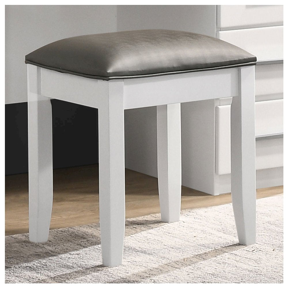 Felicity Upholstered Vanity Stool Metallic and Glossy White