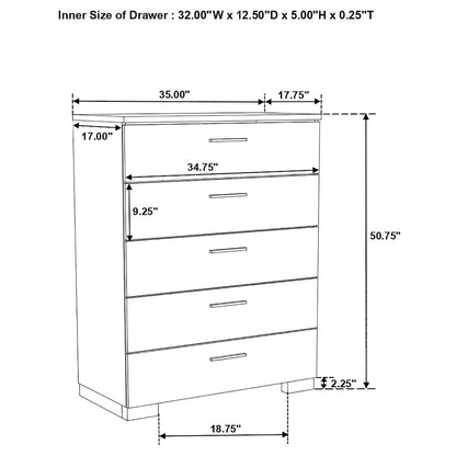 Felicity 5-piece Full Bedroom Set White High Gloss