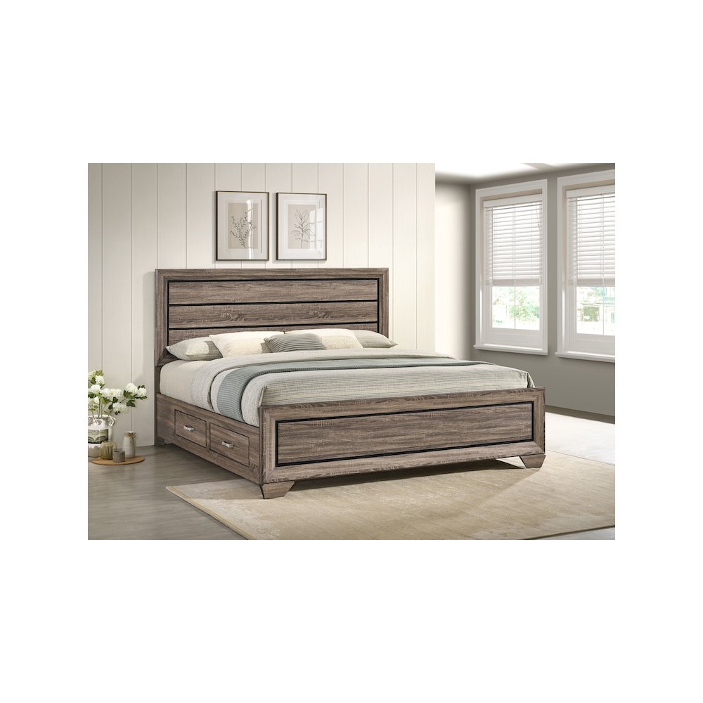 Kauffman Wood Eastern King Storage Panel Bed Washed Taupe