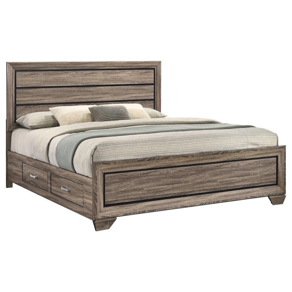 Kauffman Wood Eastern King Storage Panel Bed Washed Taupe