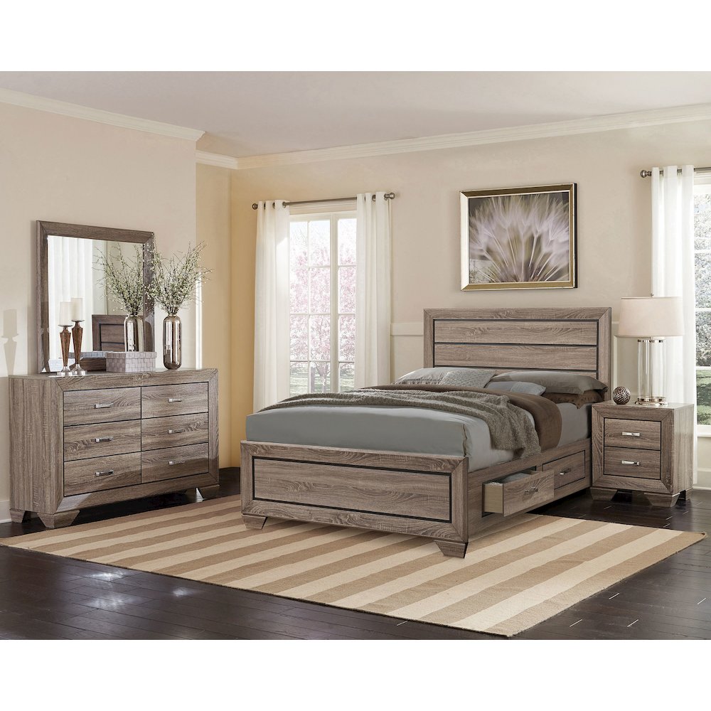 Kauffman Wood Eastern King Storage Panel Bed Washed Taupe