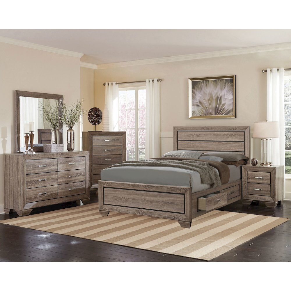 Kauffman Wood Eastern King Storage Panel Bed Washed Taupe