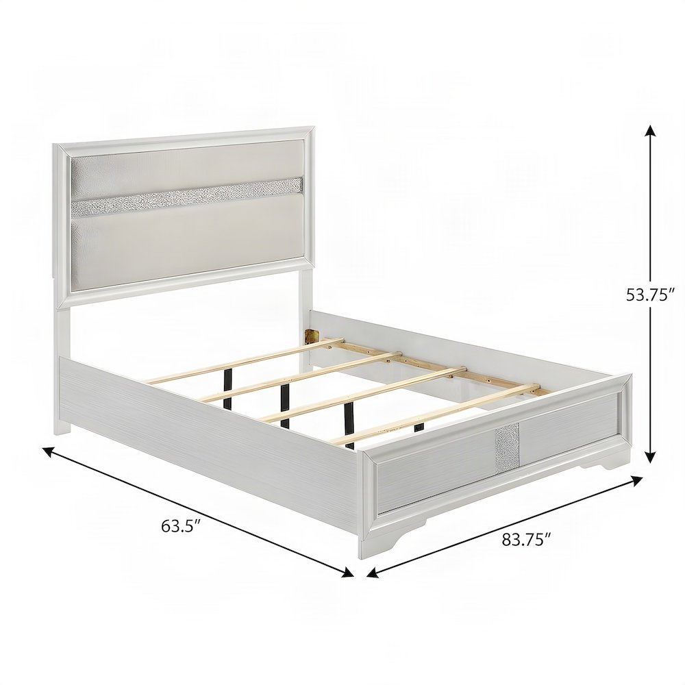 Polyester-Upholstered Queen Platform Bed Frame with Headboard, White