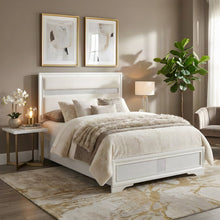 Polyester-Upholstered Queen Platform Bed Frame with Headboard, White