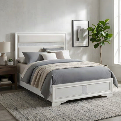 Polyester-Upholstered Queen Platform Bed Frame with Headboard, White