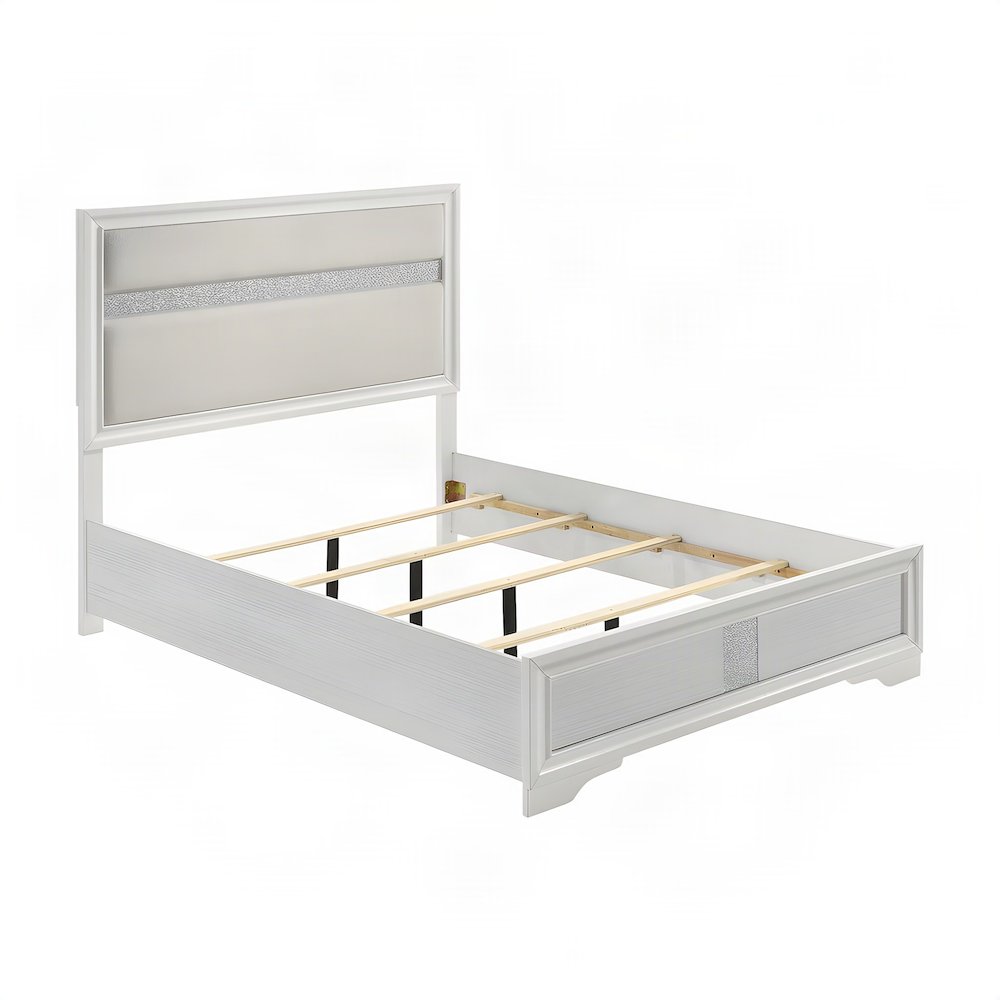 Polyester-Upholstered Queen Platform Bed Frame with Headboard, White