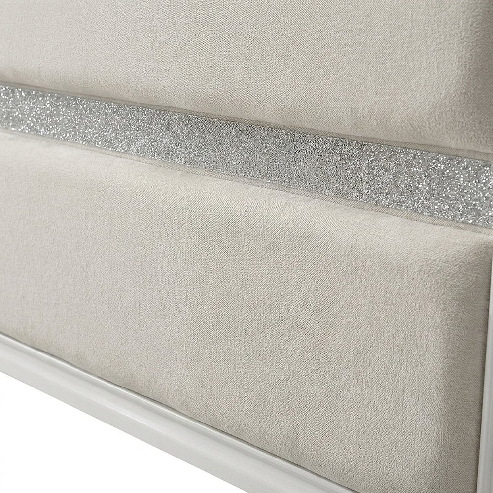 Polyester-Upholstered Queen Platform Bed Frame with Headboard, White
