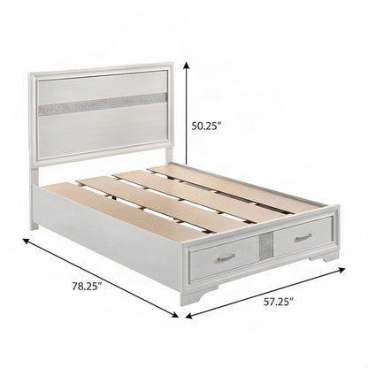 FurniFact Wooden Storage Panel Bed with Crystal Hardware, White