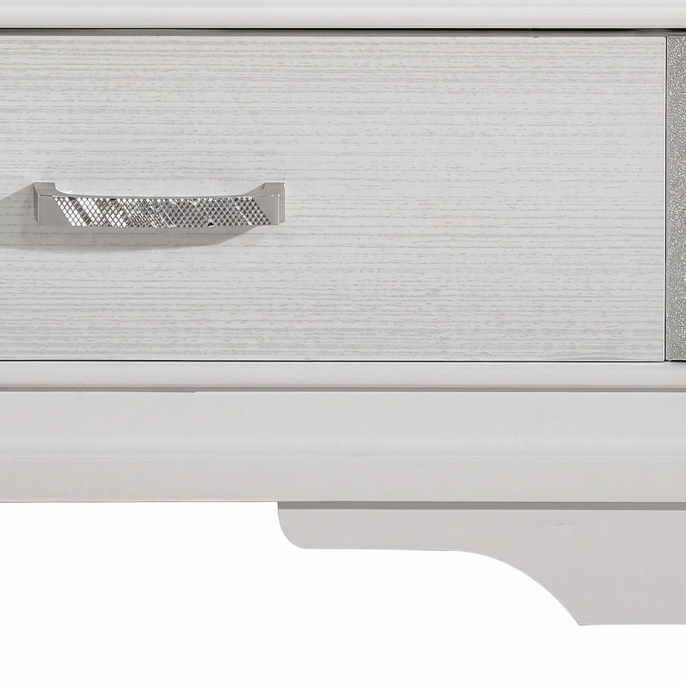 FurniFact Wooden Storage Panel Bed with Crystal Hardware, White