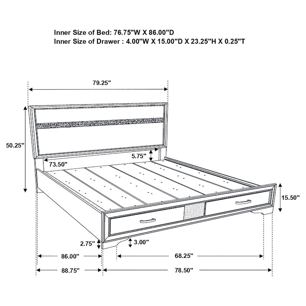 Miranda 51-inch Wood California King Storage Panel Bed White