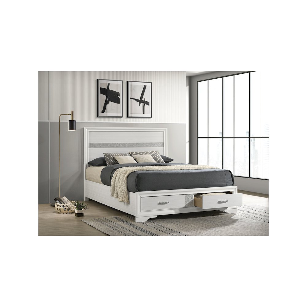 Miranda 51-inch Wood Queen Storage Panel Bed White