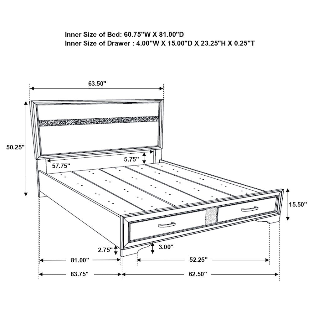 Miranda 51-inch Wood Queen Storage Panel Bed White