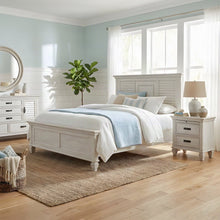 Farmhouse Solid Wood Eastern King Panel Bed with Headboard, Distressed White