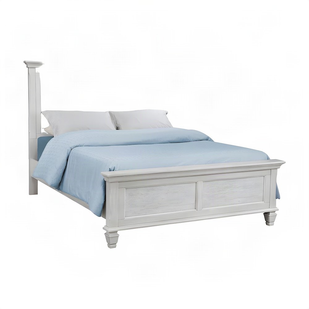 Farmhouse Solid Wood Eastern King Panel Bed with Headboard, Distressed White