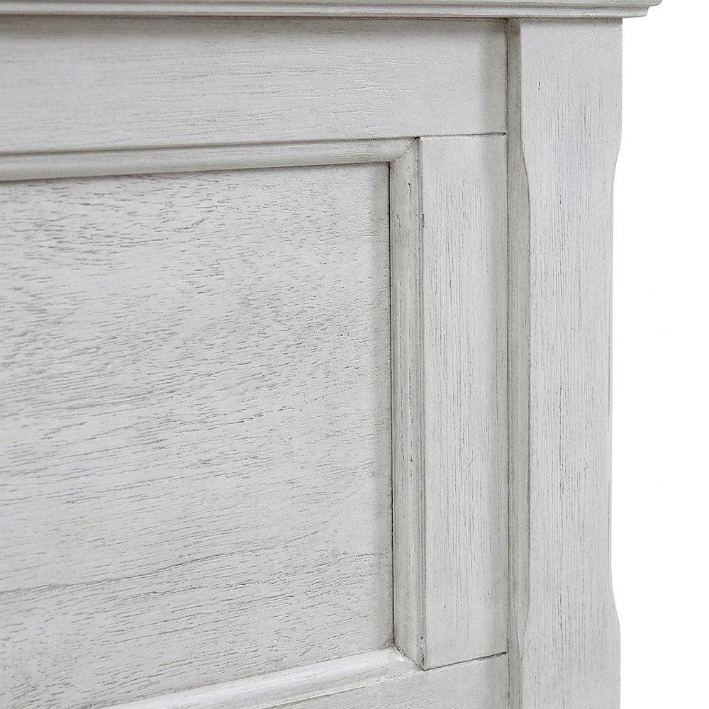 Farmhouse Solid Wood Eastern King Panel Bed with Headboard, Distressed White