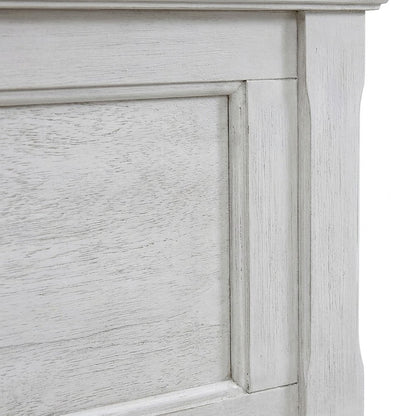 Farmhouse Solid Wood Eastern King Panel Bed with Headboard, Distressed White