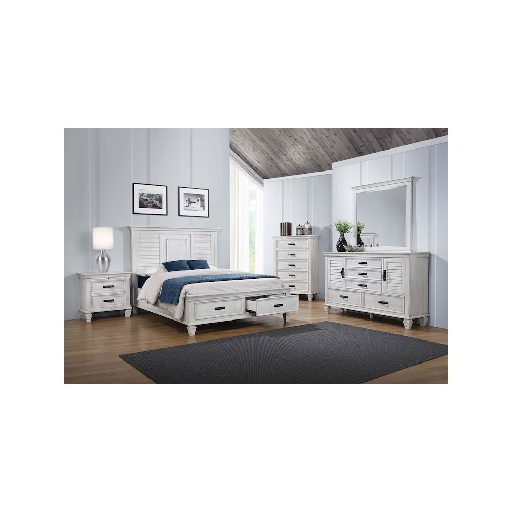 Franco 5-drawer Dresser with Mirror Distressed White