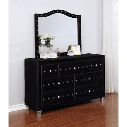 Deanna 7-drawer Upholstered Dresser with Mirror Black